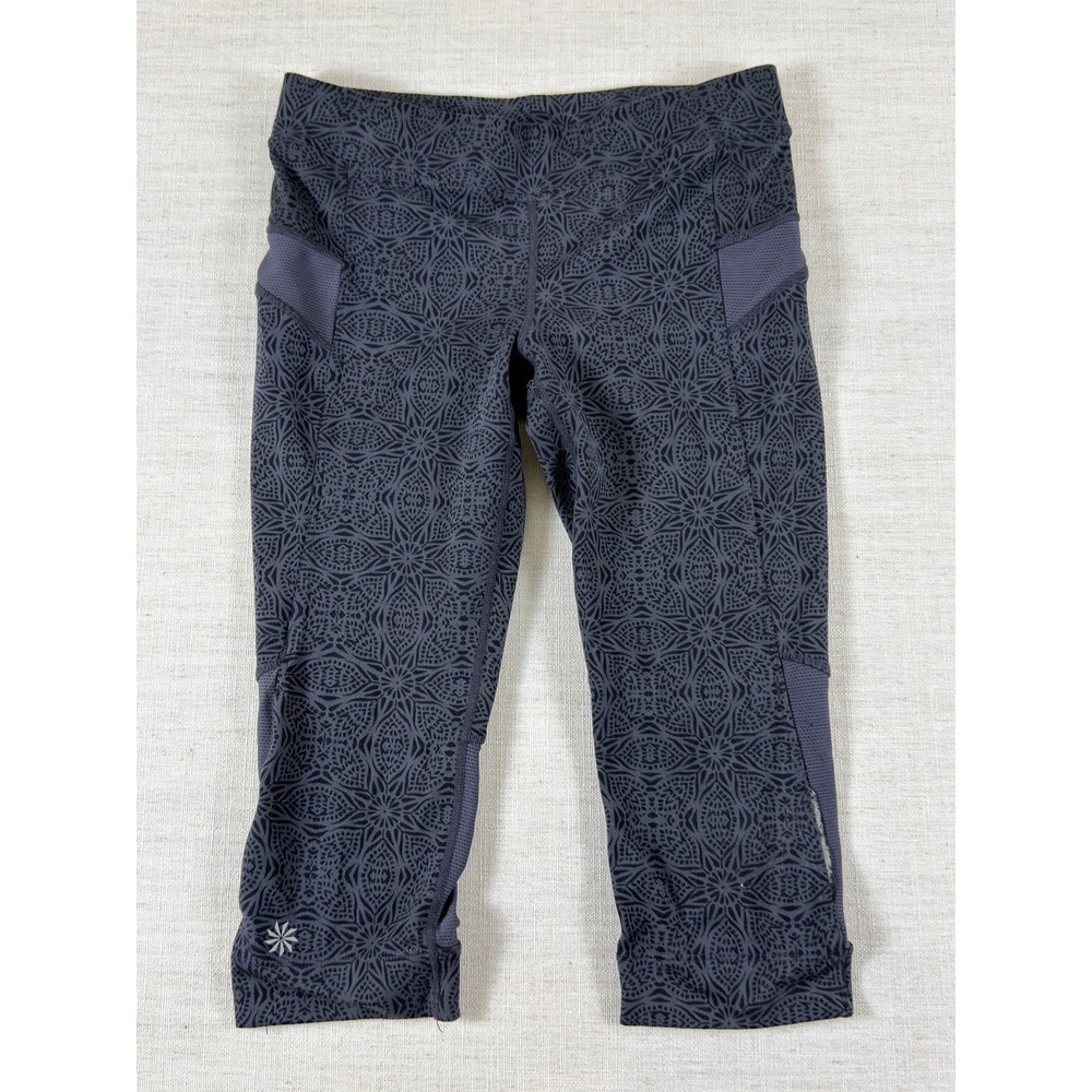 Athleta Be Free Knicker Gray Mandala Mesh Running Capri Leggings Pockets 0878 XS